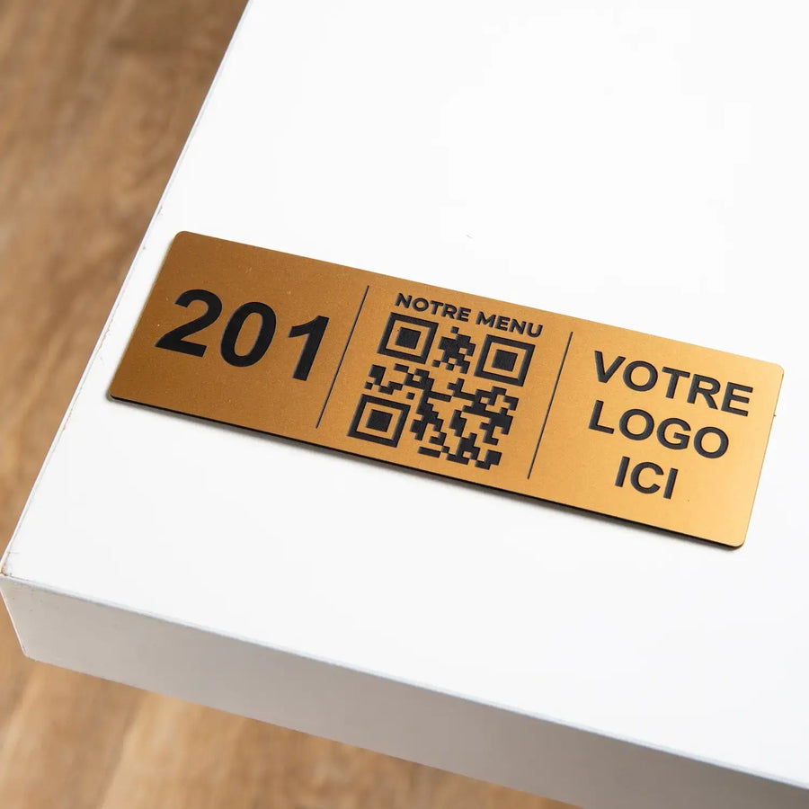 Plaque QR code Rectangle + Logo + Numéro ( 4 x 12 cm) UNISIGN