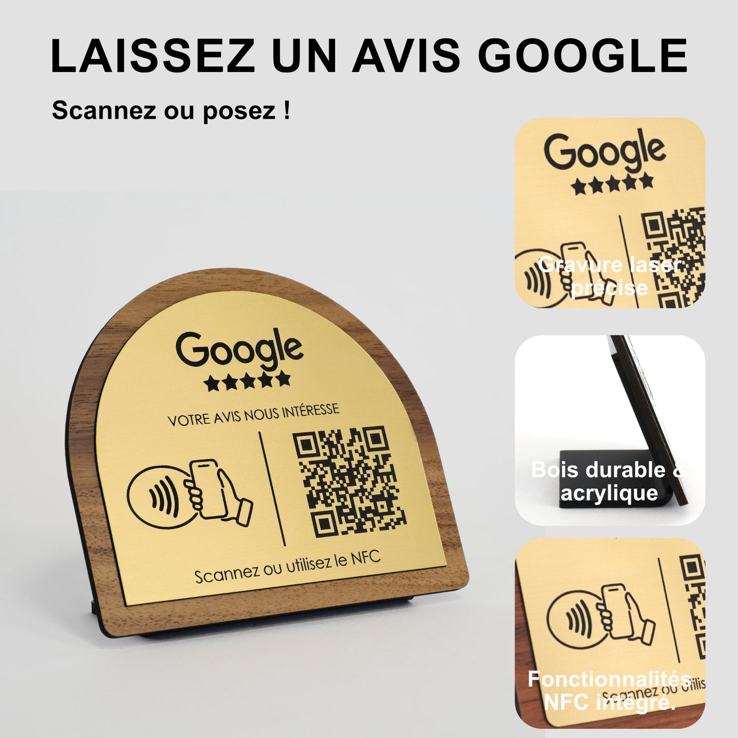 Modern Support - Engraved QR Code to put on a table - Logo + QR code