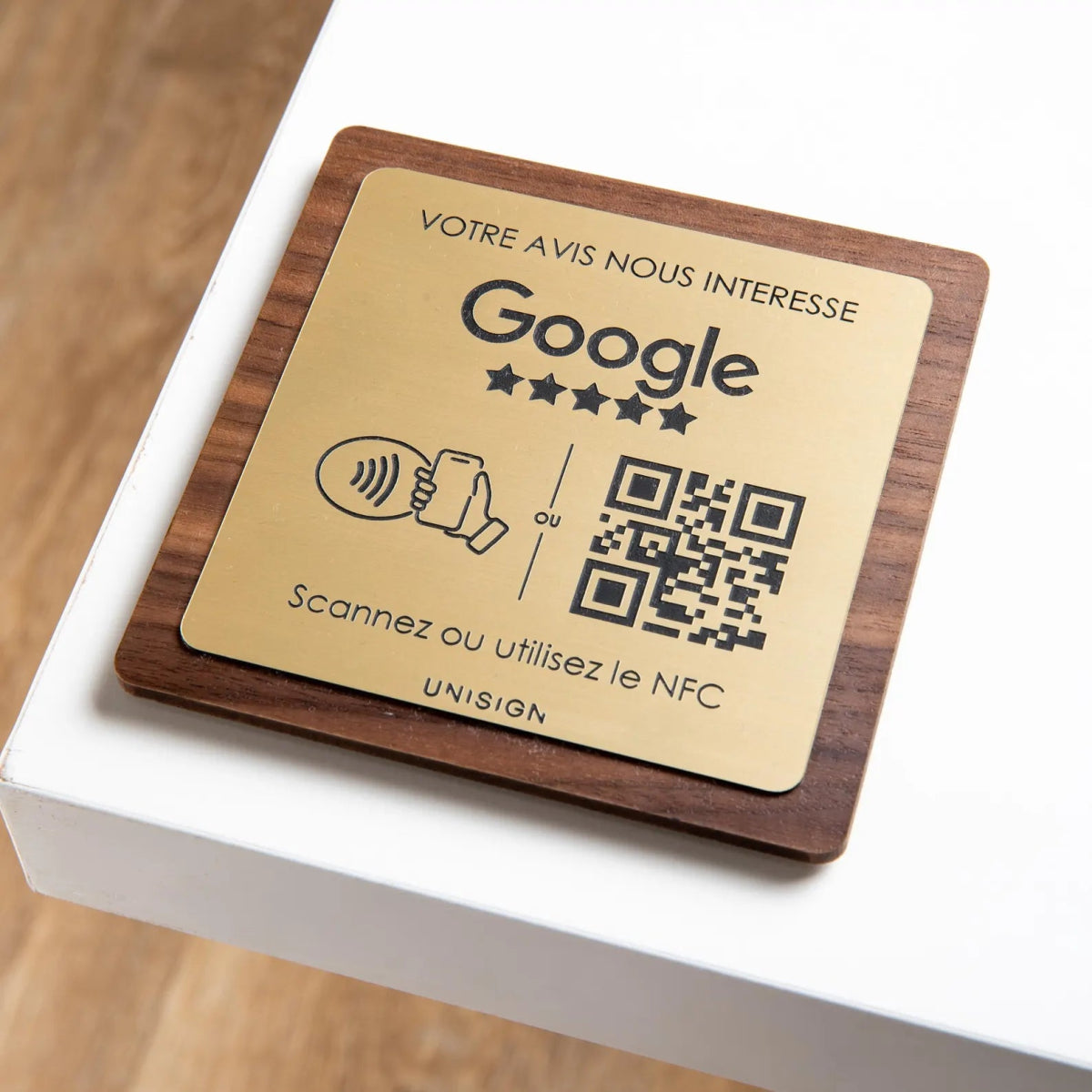 Support Menu QR code NFC Personnalisé - Gravé - 10 x 10 cm - Unisign