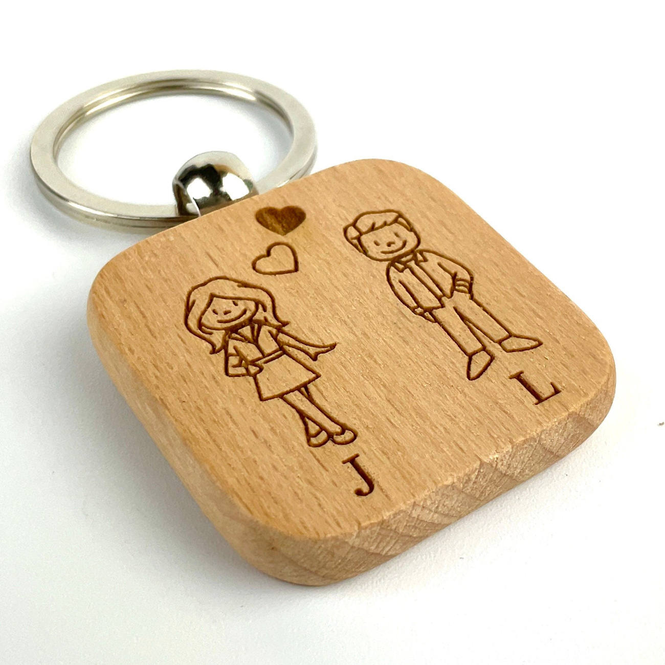Porte clé personnalisé inox avec personnages, cadeau pour couple