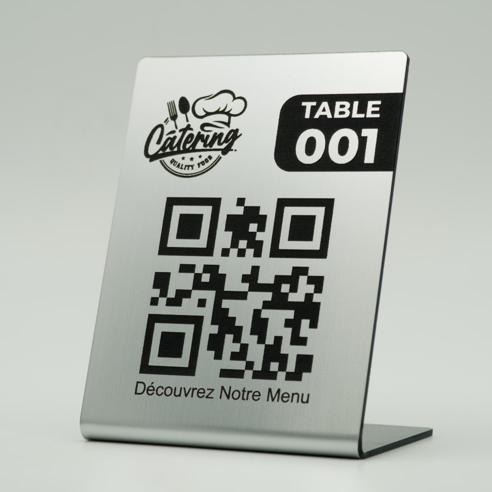 support chevalet QR Code menu pour table en gris