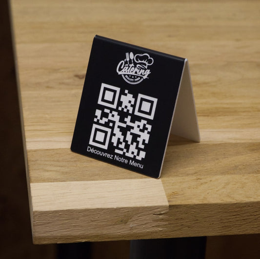 Chevalet QR code menu restaurant avec logo en noir