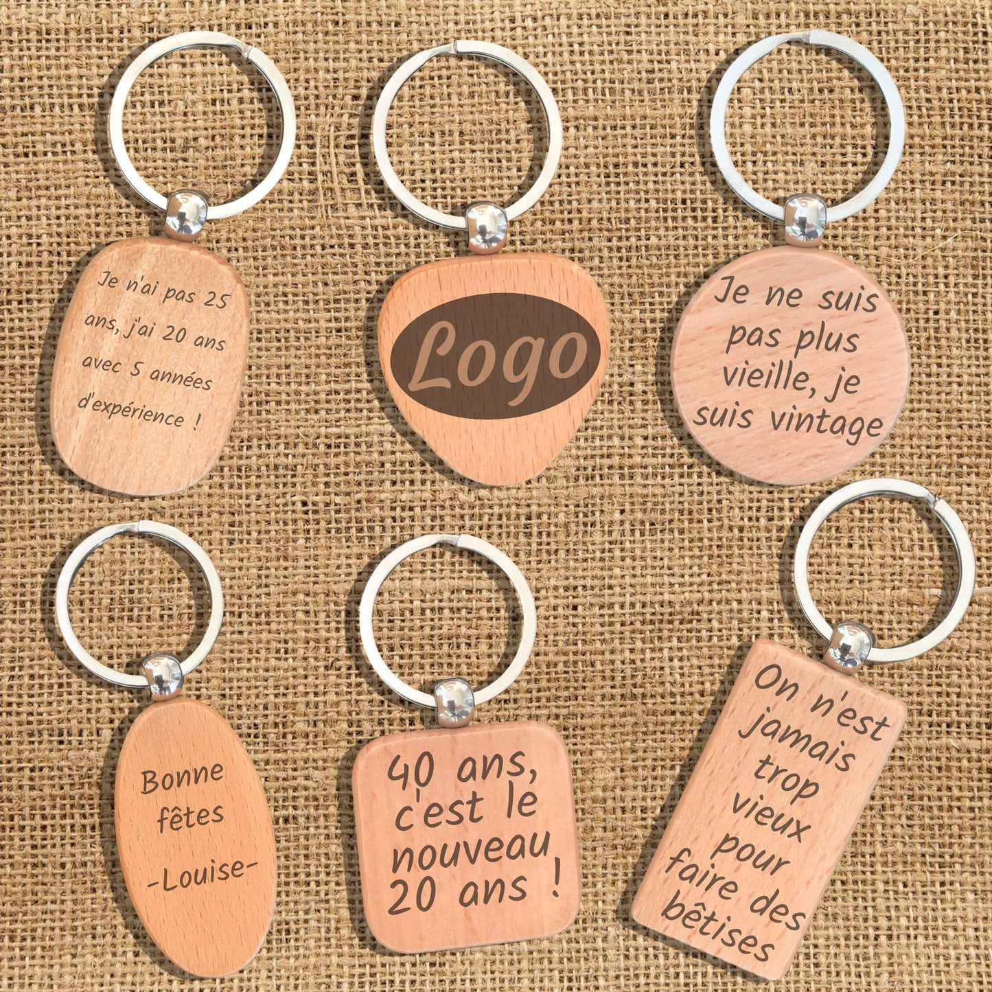 Double-sided Customizable Wooden Key Ring